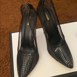 Black fishnet heels